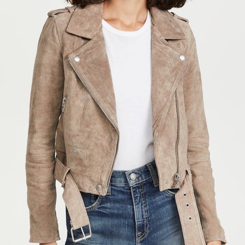 $198 Blank NYC Tan Suede Leather Moto Jacket